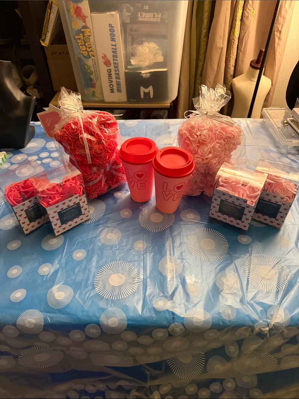 LOVE Pink & Red Foam Rose Heart Decor with Pink LOVE Travel Mugs Flowers lights